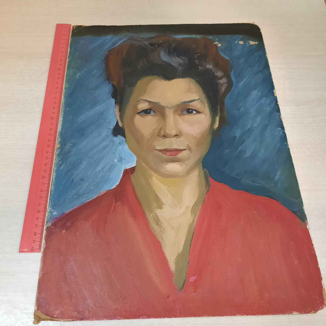 Картина маслом на картоне, портрет женщины, 34х 48, 1961г. СССР.. Картинка 10